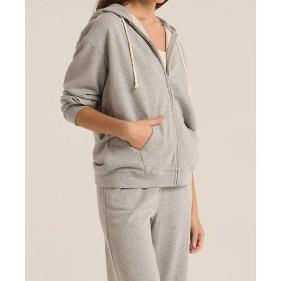 NEW Z SUPPLY academy zip up hoodie in heather grey - Picture 3 of 3